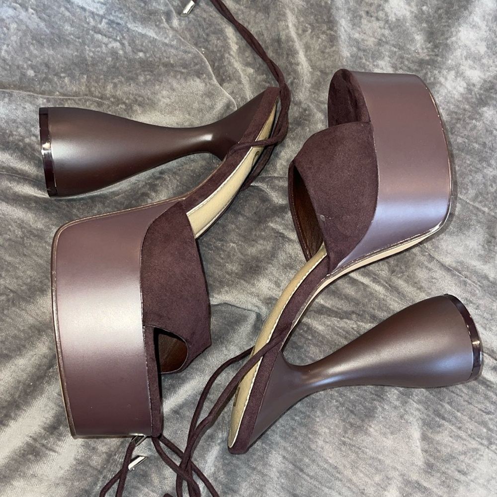 Ego Official Chunky Brown Platform Disco Heels